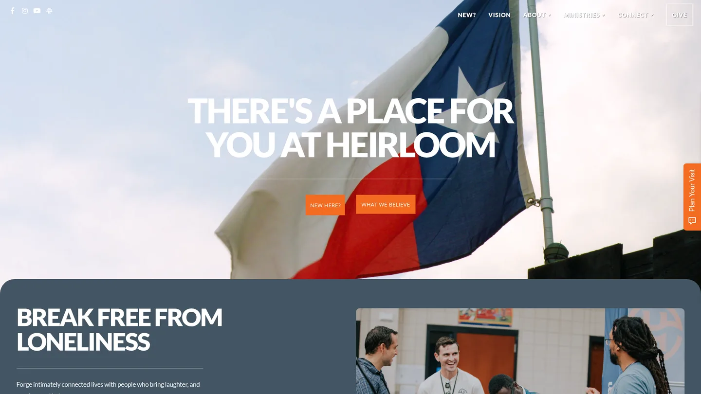 Heirloom Church homepage screenshot