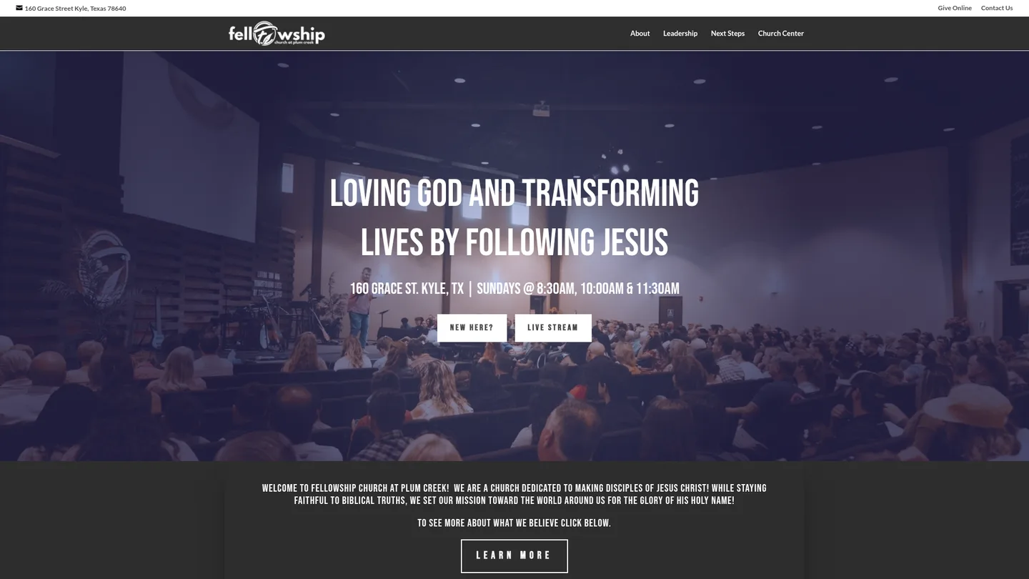 Fellowship Church at Plum Creek homepage screenshot